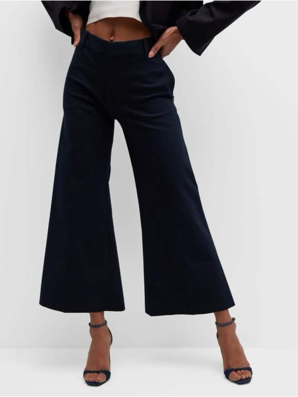 Frame Le Crop Palazzo Trousers Black Wide Leg Cropped Pants Women's 27